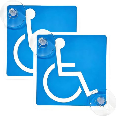 2 Pièces Autocollants Voiture avec Ventouse, 12x12cm Signe Fauteuil Roulant, Autocollants Bleus pour Fauteuil Roulant, Panneau pour Pare-Brise, Usage Intérieur Extérieur (1/4)
