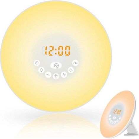 Réveil numérique tactile avec simulation de lever/coucher du soleil, radio FM et éclairage d'ambiance LED réglable. (1/5)