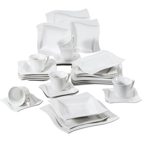 Service de vaisselle en porcelaine, pour 6/12 personnes, couleur blanche (1/2)
