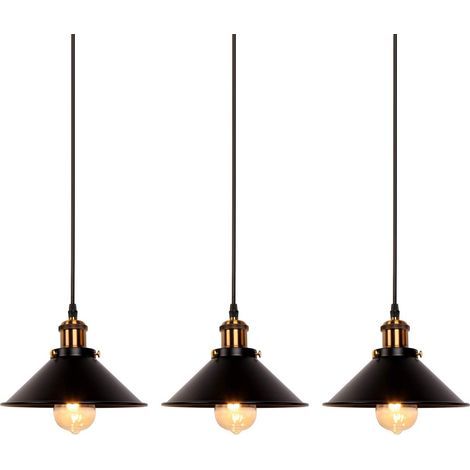 Lot de 3 luminaires suspendus industriels rétro en fer noir, cuisine, bar, balcon (1/5)