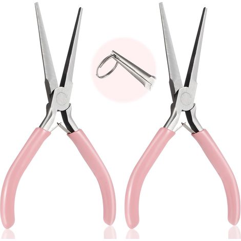 Set aus 2 Spitzzangen aus hochkohlenstoffhaltigem Stahl für Schmuck- und Modellbau, rutschfester Griff und praktisches Trageset, Pink