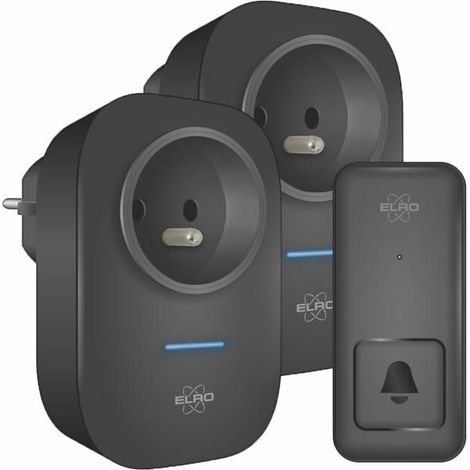 Kit sonnette sans fil avec 2 récepteurs plug-in – 64 mélodies – Étanche IP44 – Portée jusqu'à 150 m – Volume réglable jusqu'à 110 dB – Elro