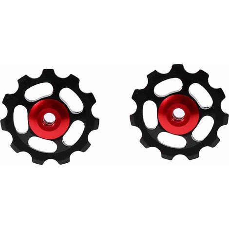 Galet de dérailleur arrière en alliage d'aluminium CNC 11 dents, 2 pièces, galet de vélo (noir + rouge) (1/5)