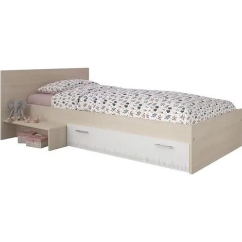 Kinderbett mit 1 Schublade - 90 x 190 cm - Naturfarben & Weiß - IPLIA