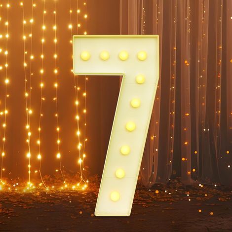 100cm Light Up Numbers, Mosaic LED Marquee Number Sign(7), 10 Warm White LEDs, KT Board Mosaic Frame, Wide Base Floor Standing, for Birthday Wedding Anniversary Table Wall Party Decor (1/5)
