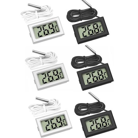 Mini Digital LCD Thermomètre Température avec Sonde de Température Capteur Testeur ,Guazhuni (3X Noir 3X Blanc)