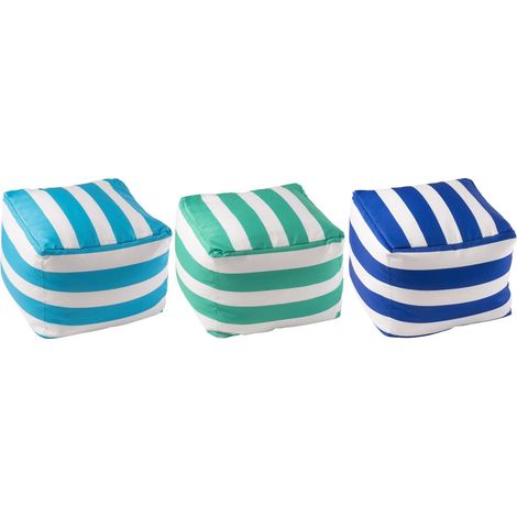 Lot de 3 Poufs à Rayures "Spiaggia" 45cm Bleu & Vert (1/4)