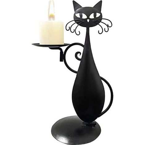 Bougeoir en métal et fer pour décoration de maison,bougeoir en forme de chat noir,style rétro rustique,idéal pour anniversaires (1/5)