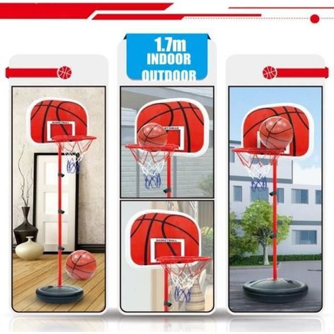 PANIER BASKET SUR PIED + BALLON JEU JOUET POUR ENFANT AJUSTABLE EN HAUTEUR TRANSPORTABLE EN VALISE - 1.7m (1/2)