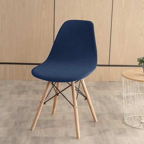 Elastische Einheitshülle für moderne Schalenstühle – Universelle Überzug in silber-grau Plüsch mit Stretch-Finish, Farbe Dunkelblau