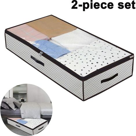 Sacs de rangement élastiques à fermeture éclair sous le lit avec séparateurs amovibles (lot de 2), fabriqués en tissu épais, adaptés au rangement de vêtements, couvertures, couettes, etc. (1/5)