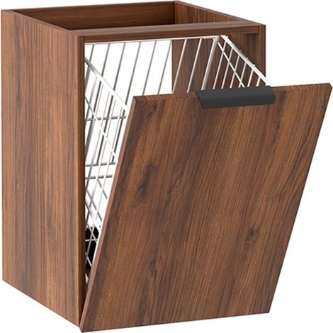 Meuble avec panier à linge suspendu L.40 cm effet noyer Warmia LUNA Furnidea (1/5)