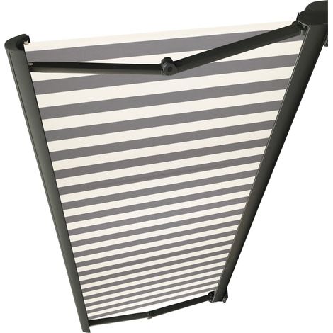 STORE DE TERRASSE COFFRE INTEGRAL MOTORISE RAL ANTHRACITE 3,8 X 3 TOILE DICKSON® BLANC-GRIS (1/5)