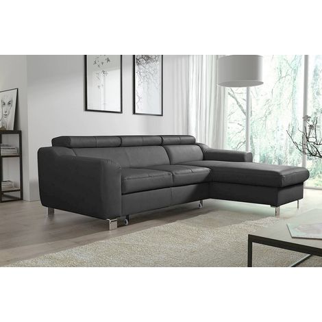 Canapé d'angle convertible en cuir italien de luxe 5 places ASTORIA, gris foncé, angle droit (1/4)