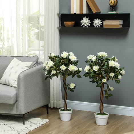 Fausse rosière 21 fleurs vase rempli ciment mousse Ø blanche 18x90 cm
