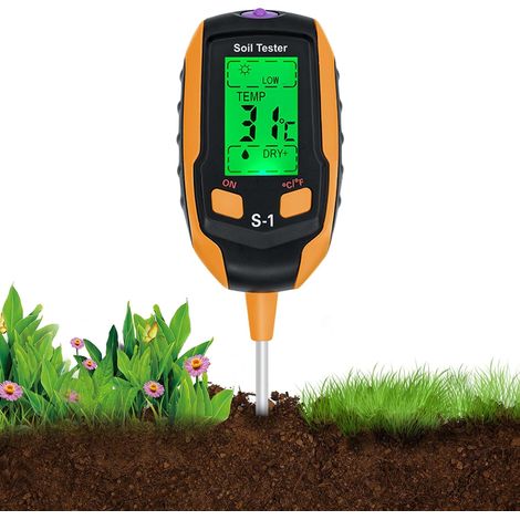 Testeur de Sol 4 en 1, Mesure Précise du pH, de l'Humidité, de la Température et de la Lumière, Écran LCD Rétroéclairé pour Jardin, Agriculture et Plantes d'Extérieur (1/5)