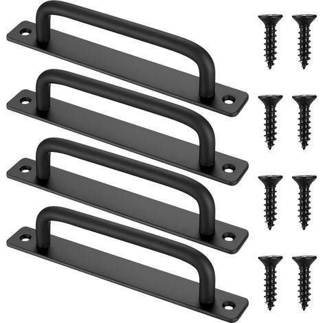 Juego de 4 tiradores negros para puertas correderas con tornillos para armarios, cocina y muebles. (1/5)