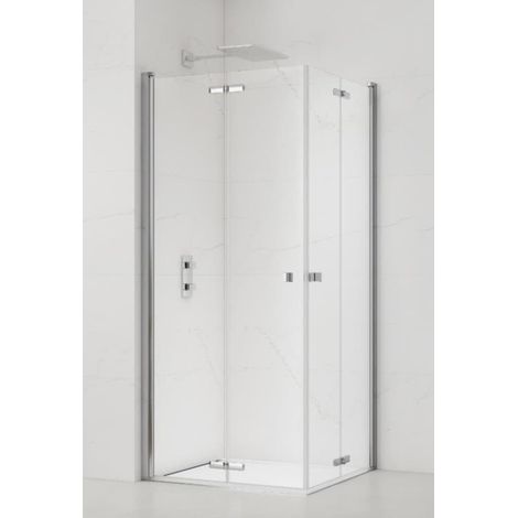 Swiss Aqua Technologies Mampara de ducha angular plegable antical SAT SK 90x90cm con perfiles cromados brillantes (SATSK9090)