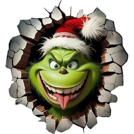 Sticker mural 3D Grinch, autocollant mural créatif pour mur cassé (1/3)