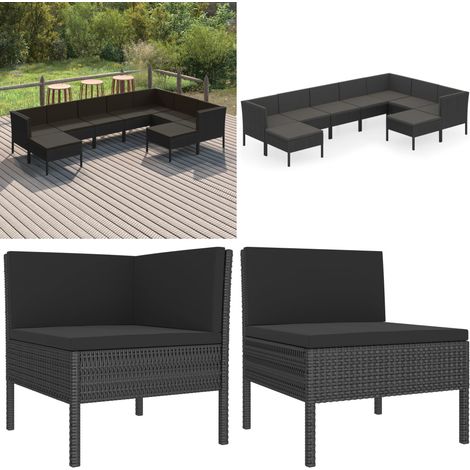 9-tlg. Garten-Lounge-Set mit Auflagen Poly Rattan Schwarz - Gartensonnenliege - Gartenloungeset - Outdoor-Sofa - Poolparty - Gartenmöbeln - Home & Living