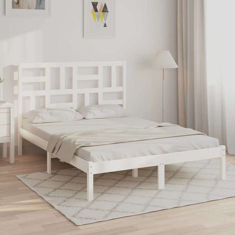 Cadre de lit sans matelas blanc bois massif 140x200 cm (1/5)