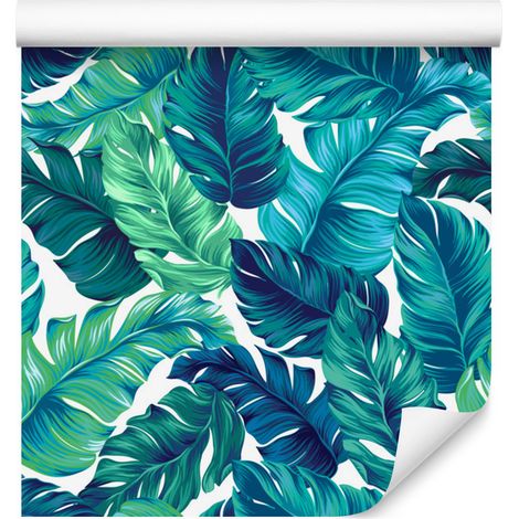 Papier peint à motifs de feuilles vertes et bleues pour salon et chambre 50x1000 cm (1/5)