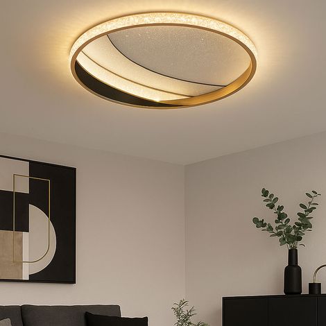 Deckenlampe Deckenleuchte Wohnzimmerlampe gold schwarz Kristalle CCT Tageslicht, Aluminium Kunststoffkristalle Metall, 1x LED 24W 1624m warmweiß-kaltweiß, DxH 41x6 cm