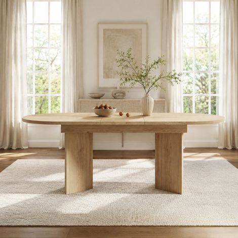 Mesa extensible 120/160x80 cm de MDF color roble para comedor FloraGrace (1/5)