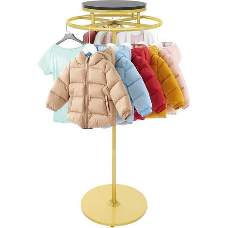Portant à vêtements rond avec 4 pieds réglables, rotatif à 360°, hauteur 140 cm, porte-vêtements, pivotant pour magasins de vêtements (doré) (1/5)