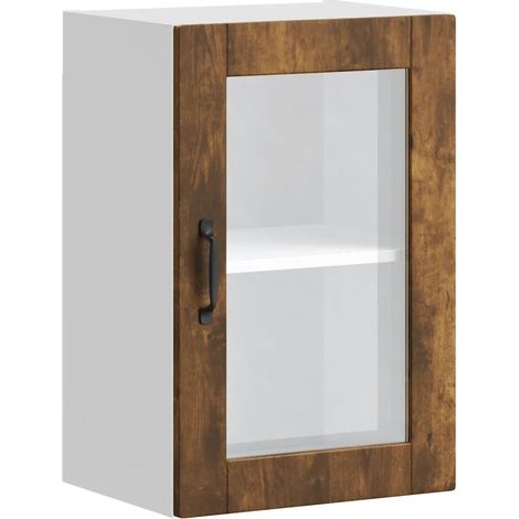 Armario de pared de cocina moderno con puerta de cristal 40 x 31 x 60 cm diseño ahorra espacio de madera roble ahumado 020050317 (1/5)