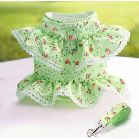 Harnais Chien - Collier Harnais Réglable en Polyester et Coton - Pour Chiens Petits et Moyens comme Chihuahua et Poméranien - Floral - Taille S M L (1/5)