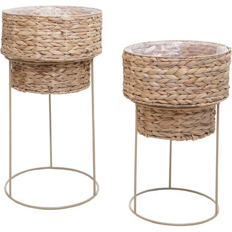 Lot de 2 pots de fleurs HWC-Q45, jardiniére, bac à fleurs, pot de fleurs – beige