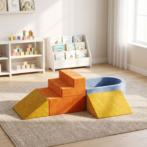 Parcours Motricité Bébé 5PCS, Module Motricité Bébé en Mousse, Piscine à Balles, Housse en Velours Lavable, Multicolore (1/5)