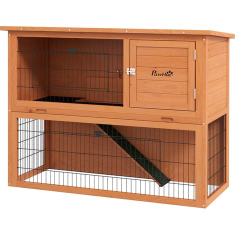 Clapier lapin bois 2 étages 3 portes plateau coulissant rampe toit bitumé 120 x 50 x 92 cm