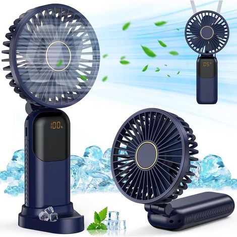 Mini-Tragbarer Ventilator, USB-wiederaufladbarer Ventilator, Kleiner 5-Gang-Taschenventilator mit Standfuß, Leiser, faltbarer Handventilator für Büro und Außenbereich (Blau) (1/5)