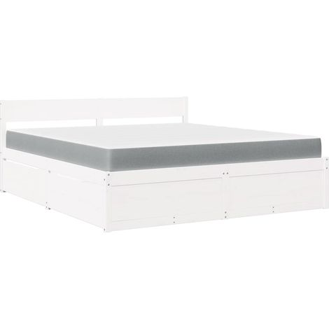 Lit double  Lit adulte  Lit avec tiroirs et matelas blanc 180x200 cm bois massif de pin