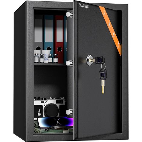 Coffre-Fort avec 2 Clés, Boîte de Serrure à Clé, 47L Boîte de Sécurité à Domicile/Bureaux, Coffre-Fort en Acier pour Ranger l'Argent, Bijoux, Médicaments, Téléphones, Documents, 453531cm (1/5)
