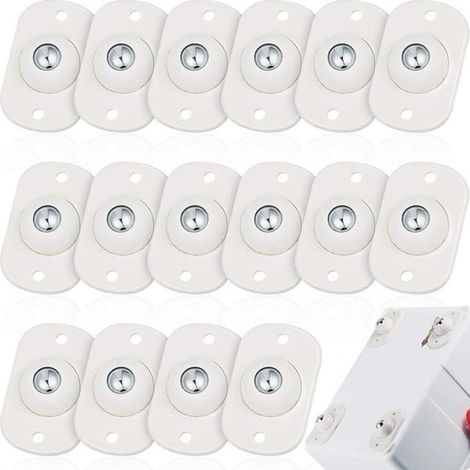 Mini roulettes auto-adhésives - PZCC - Lot de 16 - Plastique pivotantes - Bille inox - Blanc (1/4)