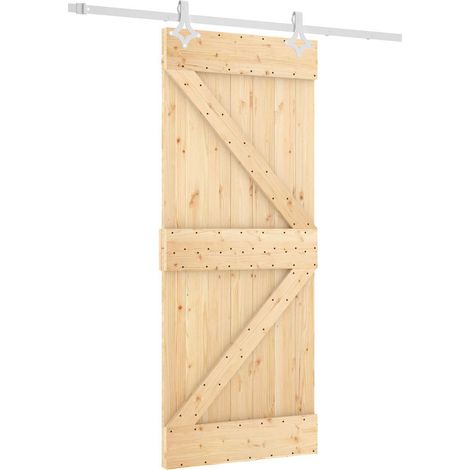 Schiebetür Natürlich und Weiß 85 x 210 cm Massivkiefer vidaXL