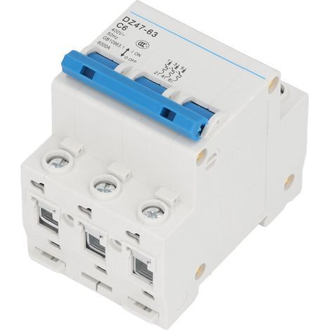 Disjoncteur tripolaire PA66, montage sur rail DIN, miniature, pouvoir de coupure 4500 A, 400 V, 6 A (1/5)
