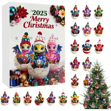 Calendrier 'Avent Noël Décoration,Décoration Pour L'Avent Acrylique 2D  Compte À Rebours Noël Avec 24 Ornements Dinosaure  Pour Adultes Amis Femmes Hommes Adolescen (1/5)