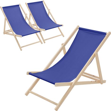 ECD Germany 3er Set Liegestuhl klappbar, Blau, aus Holz, verstellbare Rückenlehne, 3 Positionen, bis 120 kg, Sonnenliege Gartenliege Strandliege Strandstuhl Holzklappstuhl, für Garten, Balkon & Strand