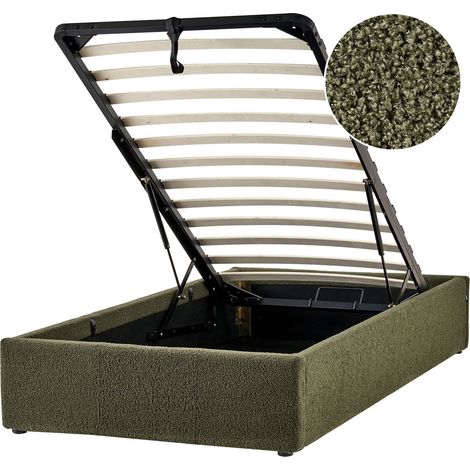 Letto singolo con contenitore in tessuto bouclè verde scuro 90 x 200 cm Dinan