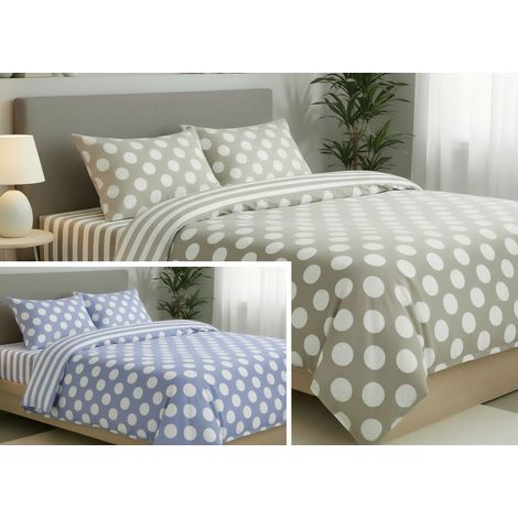 Sacco Copripiumino In 100% Cotone Made Italy Disegno Pois, misuraSingolocoloreBeige