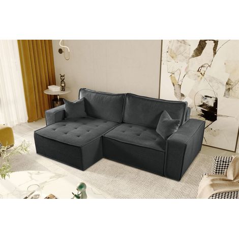 Ecksofa Schlafsofa FLOSI Stoff Raven Anthrazit Ottomane Links (1/5)