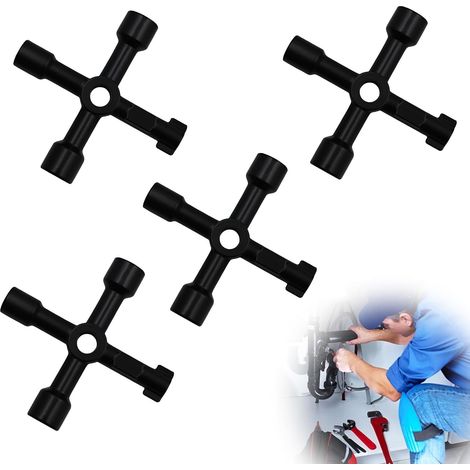 Lot de 4 clés utilitaires multifonction 4 voies – Clé universelle en alliage de zinc – Clé en croix pour compteur de gaz, d’eau, d’électricité, armoire à pharmacie, ascenseur et coffrets techniques (1/5)