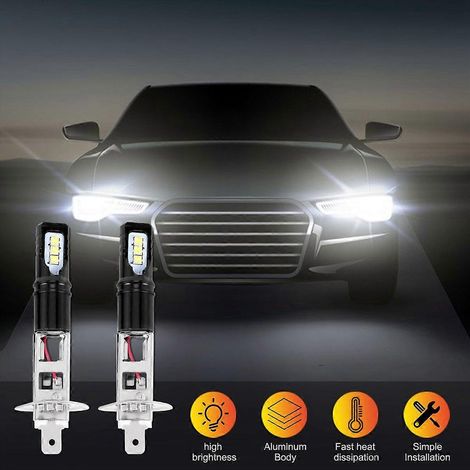 2X H1 6000K Phare LED Ultra-Lumineux 6000LM Feux de Route Kit Blanc Pur (1/5)