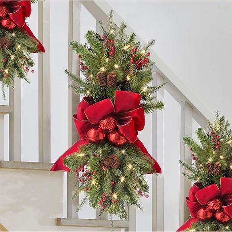 Künstliche, tropfenförmige Weihnachtsgirlande mit Lichtern, 41,9 cm, für Treppen, Kamine, Fenster usw., batteriebetrieben (1/3)
