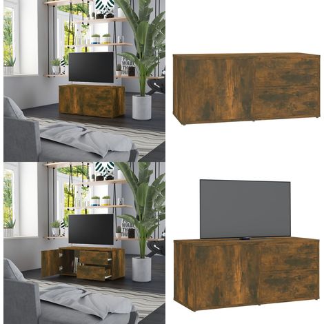 TV-Schrank Räuchereiche 80x34x36 cm Holzwerkstoff - TV Schrank - Holzmöbel - Wohnzimmereinrichtung - Rauchereiche Möbel - Media Schrank - Home & Living (1/5)