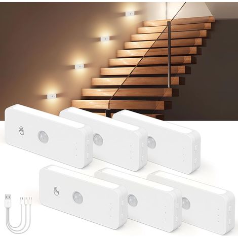Lot de 6 Veilleuse avec Détecteur de Mouvement Rechargeable LED Lampe applique murale à induction, 3 modes de température de couleur, intensité variable, enfant pour cuisine, escalier, couloir (1/5)